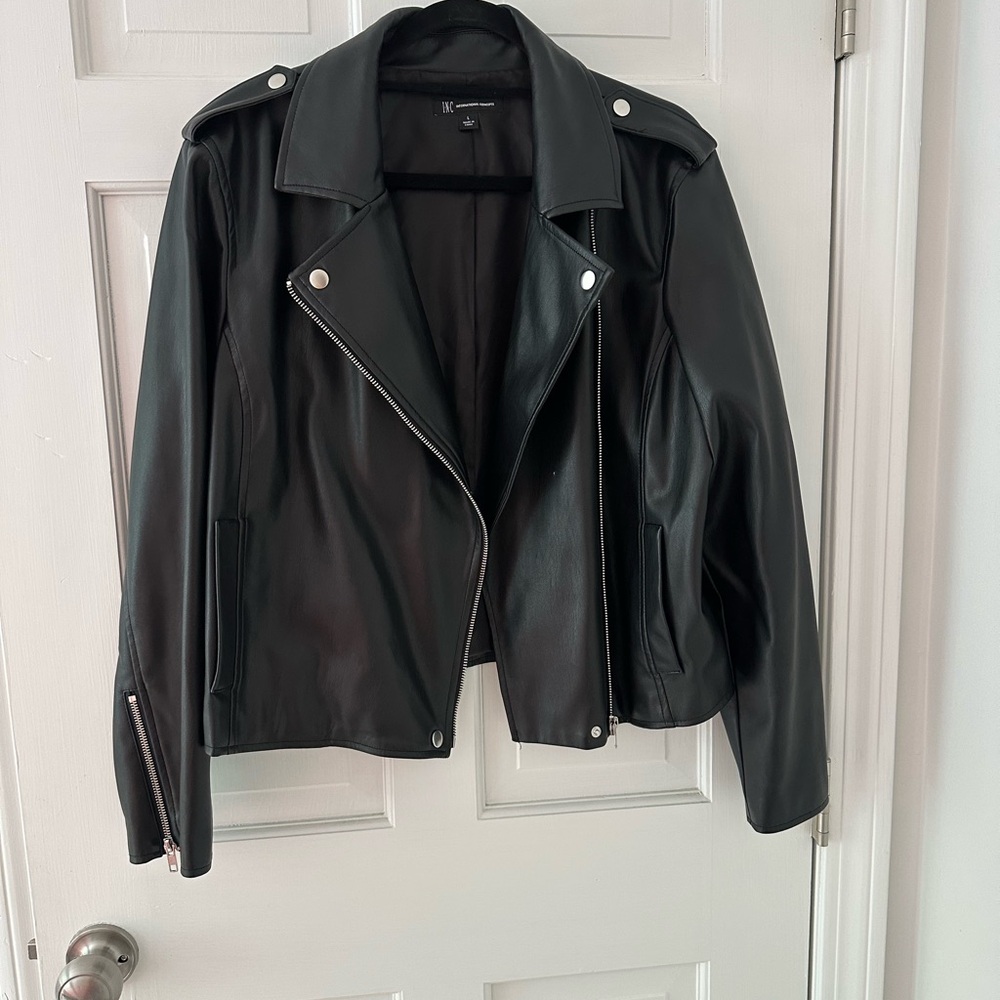 INC International Concepts Black Moto Jacket Asymmetrical Design